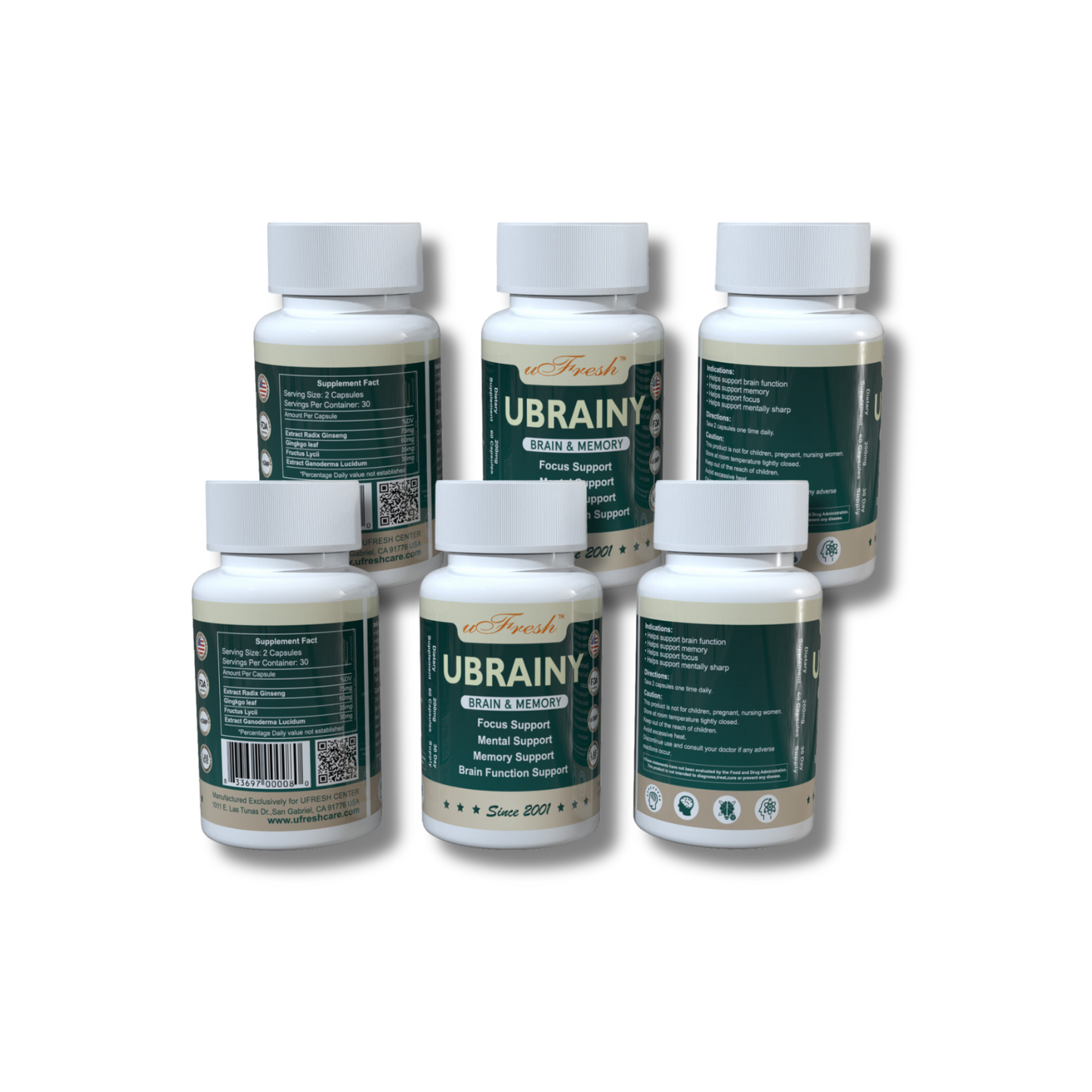UBRAINY Brain and Memory Support, 60 Capsules, 30-Day Supply