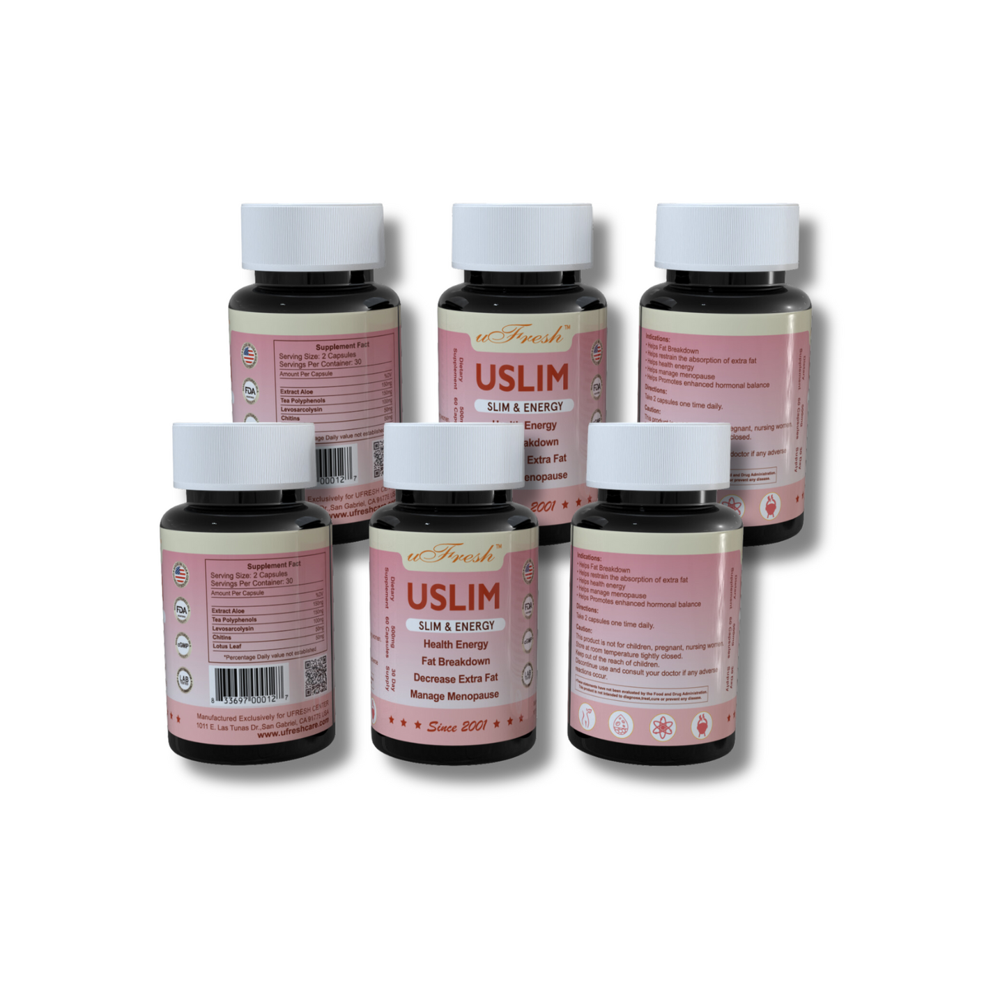 USLIM Slim & Energy Dietary Supplement, 500mg, 60 Capsule