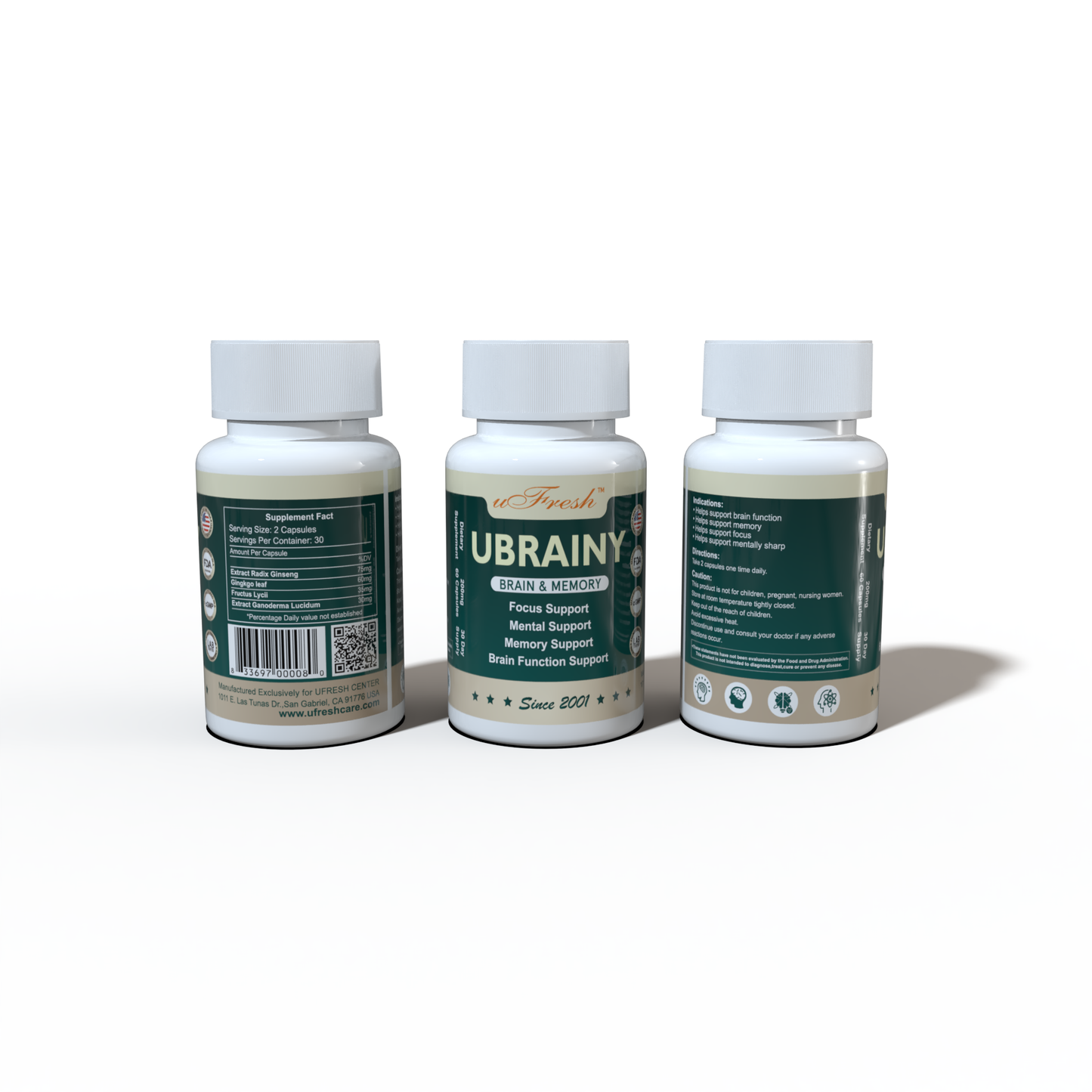 UBRAINY Brain and Memory Support, 60 Capsules, 30-Day Supply