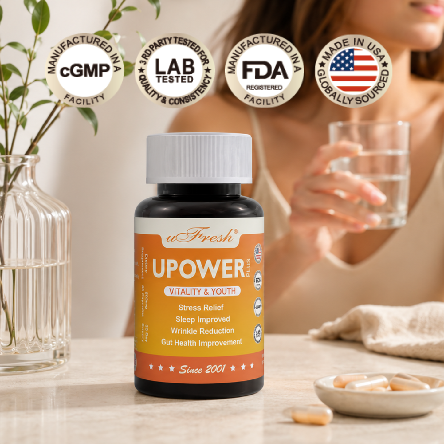 UPOWER PLUS Vitality & Youth Supplement, 30 Day Supply, 60 Capsules