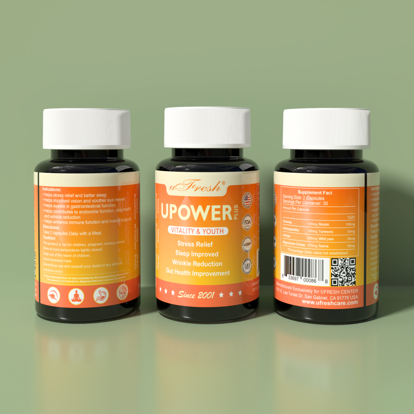 UPOWER PLUS Vitality & Youth Supplement, 30 Day Supply, 60 Capsules