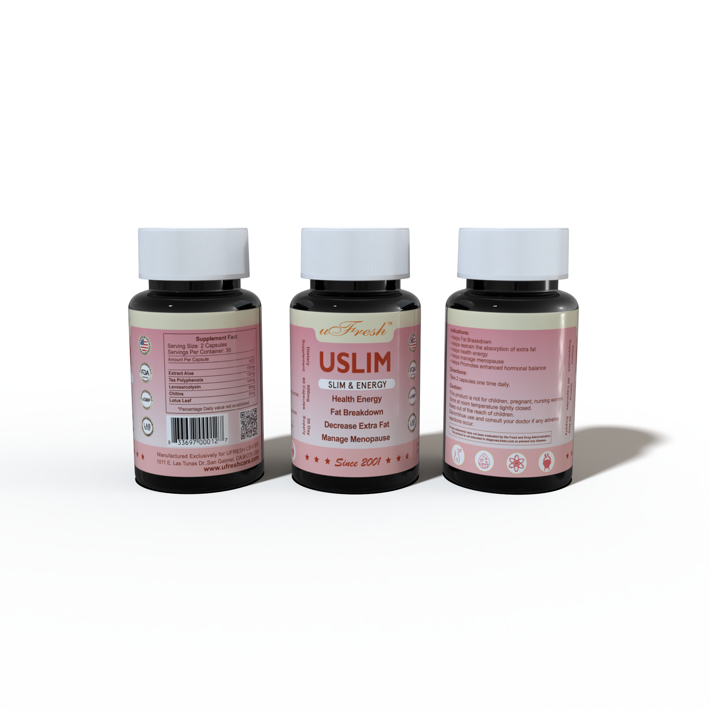 USLIM Slim & Energy Dietary Supplement, 500mg, 60 Capsule